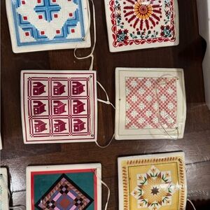 Set of Decorative Ceramic wall hanging with Quilted Pattern Accents - Multicolor